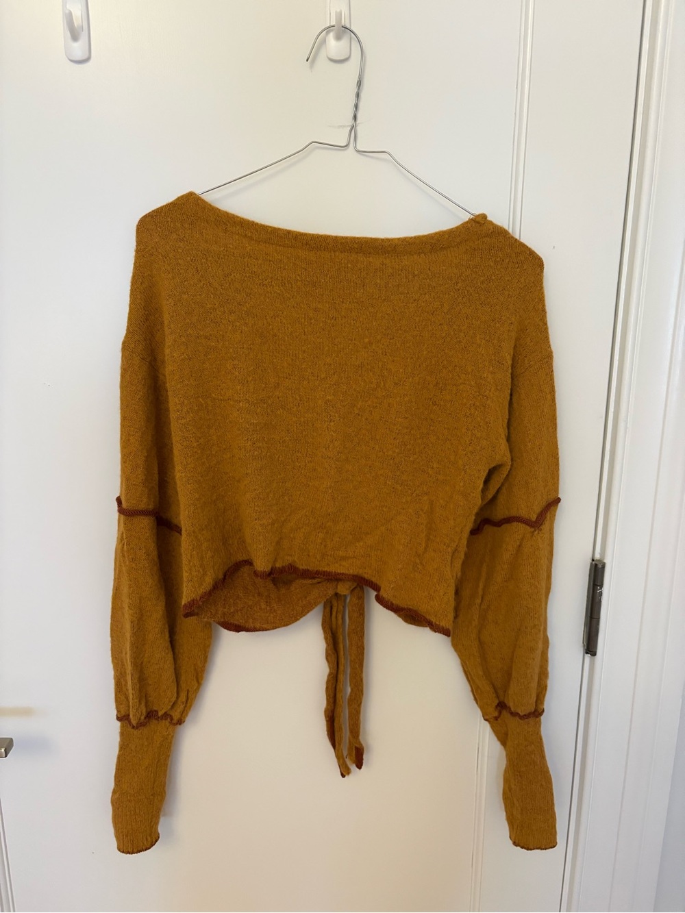 Free People Cropped Tie-Back Sweater in Mustard